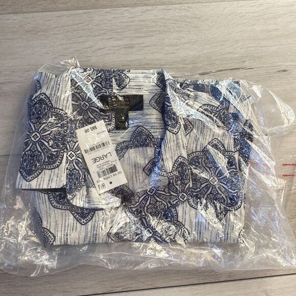 Men's Regular-Fit Medallion-Print Linen Shirt‎ Twinkle Blue L NWT in packaging - Picture 4 of 6